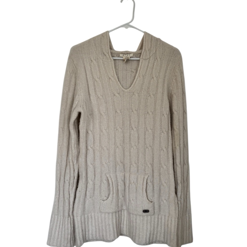 Roxy Beige V-Neck Cable Knit Sweater